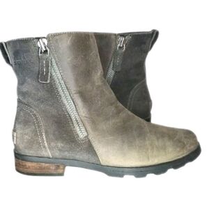 Sorel Distress Emelie Waterproof Gray Cognac Leather Ankle Boot Rustic Women 8